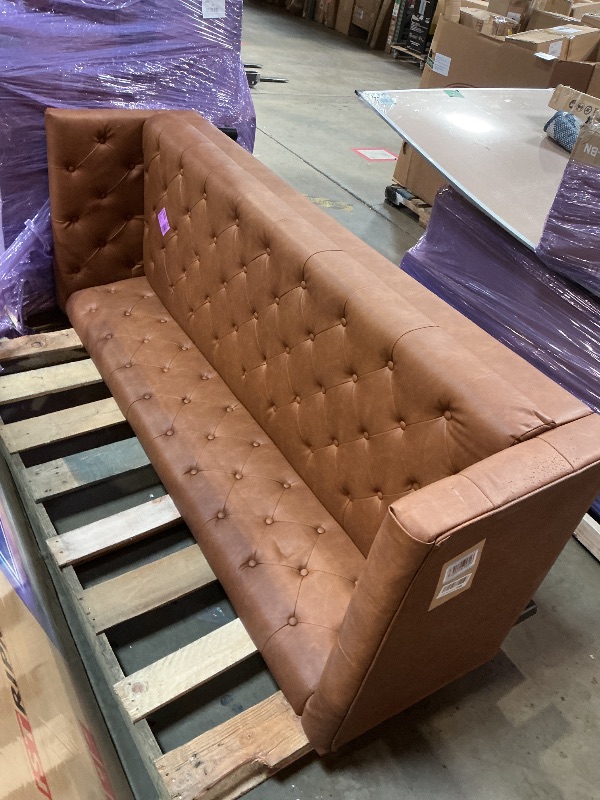 Photo 1 of **CAT CLAW/SCRATCH MARKS AND TEARS**GarveeLife 81" Mid Century Modern Leather Sofa, 3 Seater Chesterfield Couch with Button Tufted Back & Deep Seat, Living Room Sofa for Apartment or Office, Orange