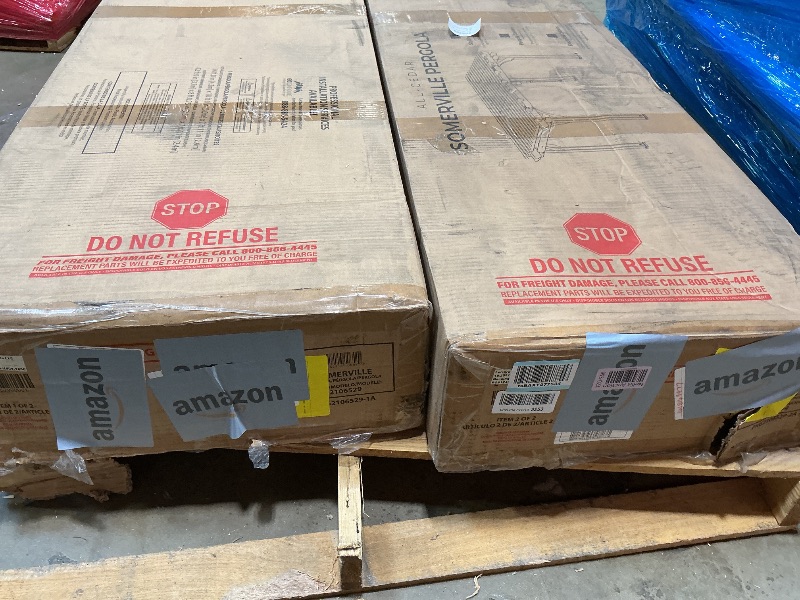 Photo 1 of ** will need a truck for pick up. Two boxes. Minor scrape damage.** Backyard Discovery Somerville 14 x 10 Walnut All Cedar Pergola, Durable, Quality Supported Structure, Snow and Wind Supported, Rot Resistant, Electrical Outlet with USB, Deck, Garden, Pat