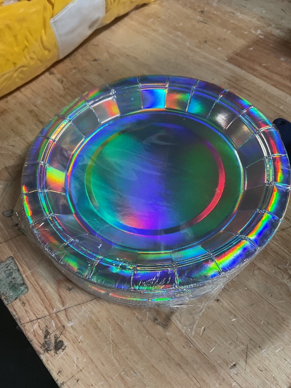 Photo 1 of 50PCS Iridescent Party Paper Plates, 7 Inch Holographic Dessert Plates