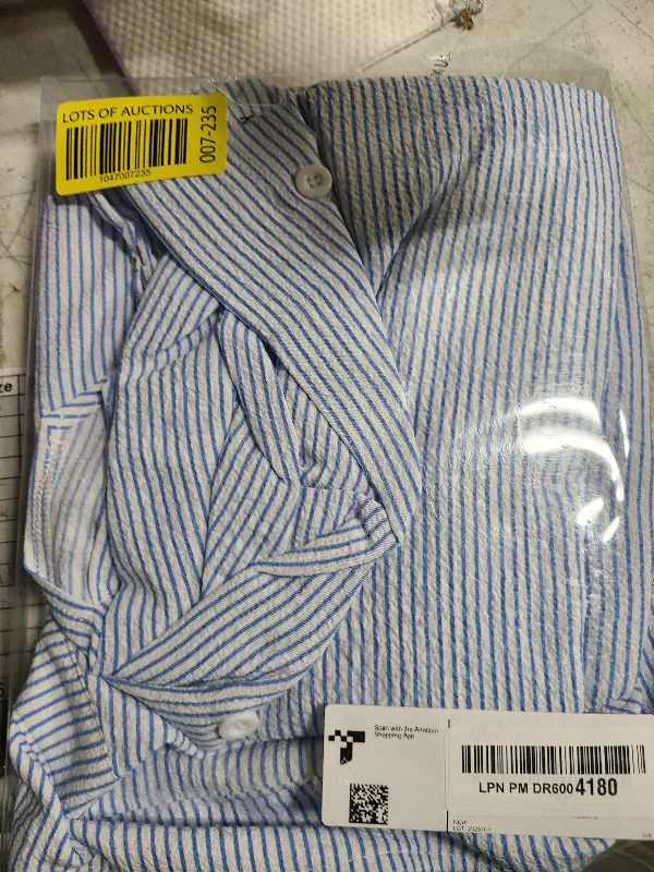 Photo 1 of Blue Striped Shirt Women Smocked Cuffed Oversized Button Down Shirts Boyfriends Casual Loose Puff Long Sleeve Business Work Tunic Top for Leggings Wrinkle Free Interview Top Office Professional