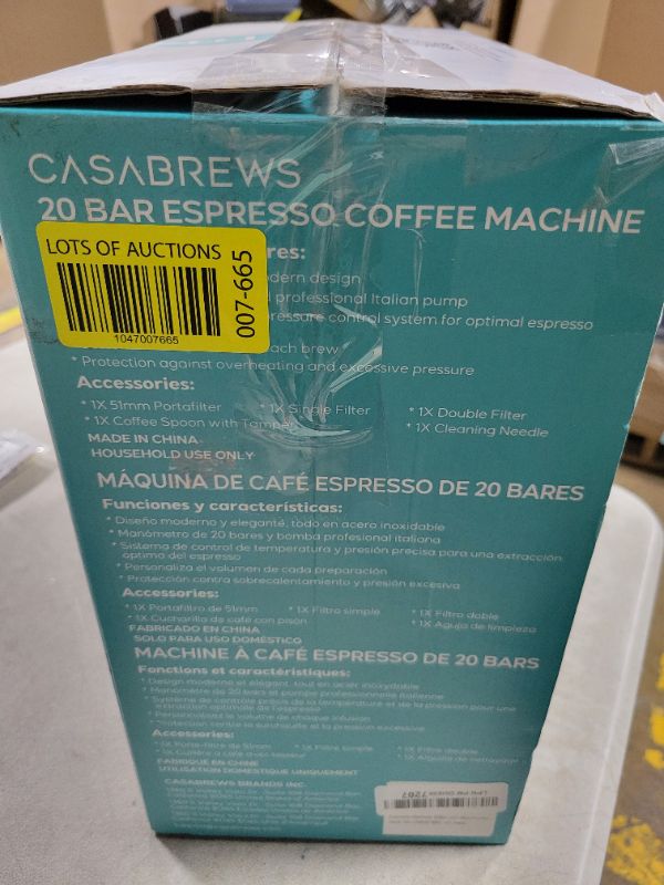 Photo 1 of CASABREWS CM5418 Espresso Machine 20 Bar, Compact Espresso Maker with Steam Milk Frother, Stainless Steel Coffee Machine with 34oz Removable Water Tank for Cappuccino, Latte, Silver