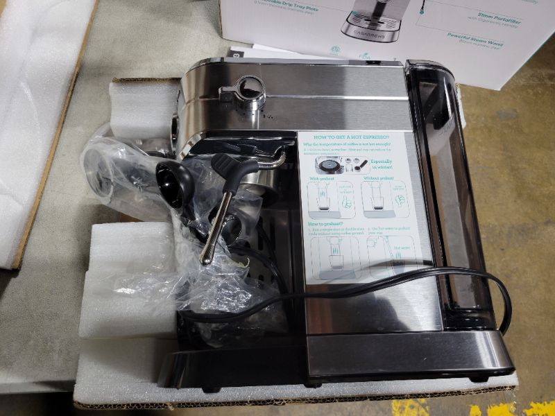 Photo 1 of CASABREWS CM5418 Espresso Machine 20 Bar, Compact Espresso Maker with Steam Milk Frother, Stainless Steel Coffee Machine with 34oz Removable Water Tank for Cappuccino, Latte, Silver