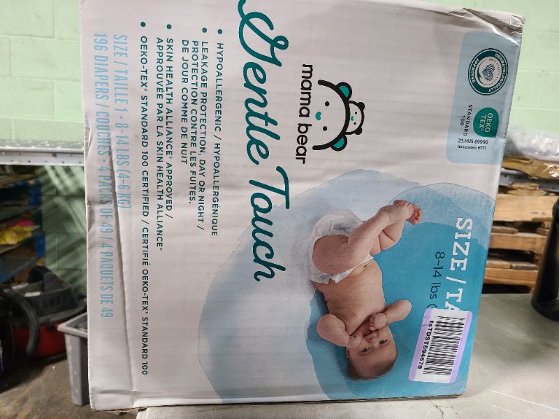 Photo 1 of Amazon Brand - Mama Bear Gentle Touch Diapers, Hypoallergenic, Size 1, 196 Count (4 packs of 49), White