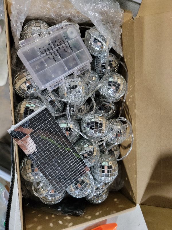 Photo 1 of AceList 50 LED 16.4Ft Disco Ball String Light - Battery Powered and USB Plug, Disco Ball Lights for 70's Disco Party Decorations and Birthday Parties, Mamma Mia (Silver)