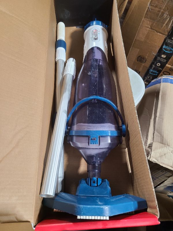 Photo 1 of Pool Vacuum for Above Ground Pool with a Telescopic Pole, Running time up to 1H, T403 Handheld Rechargeable Pool Cleaner with Powerful Suction up to 18.5 gallons/min, Ideal for Leaves, Debris
