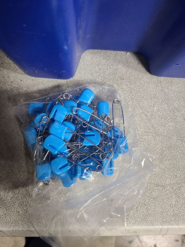Photo 1 of 50 Pieces Diaper Pins Safety 2.2 Inch Plastic Head Cloth Diaper Nappy Pins with Locking Closures Stainless Steel with Velvet Bag(Blue)