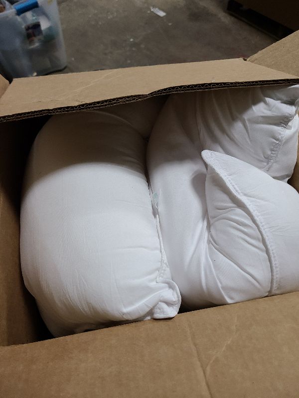 Photo 1 of Amazon Basics Down Alternative Pillows for Back and Side Sleepers, Soft Comfortable, Medium Density, Standard Hypoallergenic 2-Piece Set with Pillow Protector Cases, Pack of 2, White, 26" L x 20" W