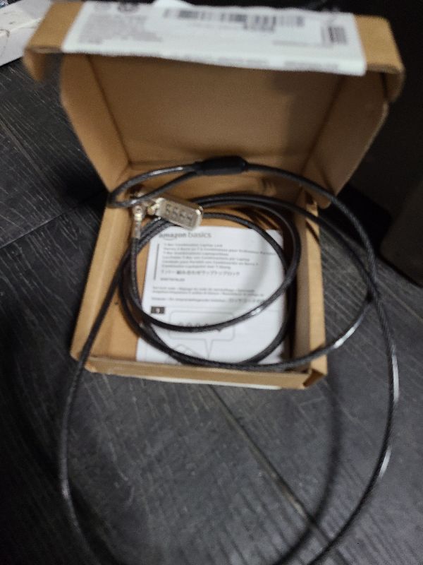 Photo 1 of Amazon Basics Combination, 6-Foot Carbon Steel Cable Lock for Laptop, PC, Monitors, Projectors, Docks