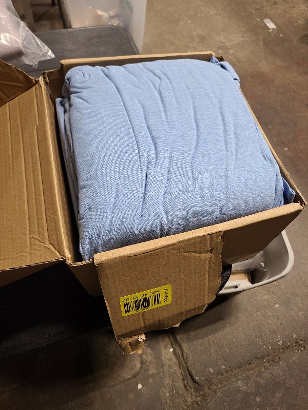 Photo 1 of Amazon Basics 4 Piece Bed Sheets Set, 100% Cotton Jersey, Includes Super Soft, Flat and Fitted Sheets, Pillowcase, King, Sky Blue, Solid