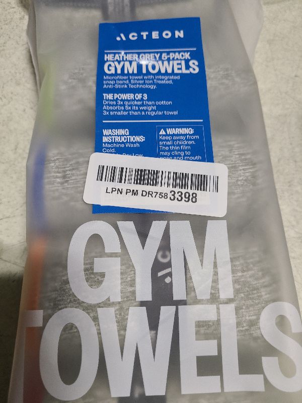 Photo 1 of Acteon Microfiber Quick Dry Gym Towel, Silver ION Odor-Free Absorbent Fiber, Fast Drying, Men & Women Workout Gear for Body Sweat, Working Out, Towels