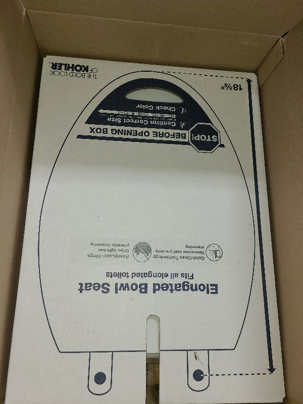 Photo 1 of KOHLER 4636-RL-0 Cachet ReadyLatch Elongated Toilet Seat, Quiet-Close Lid, Contoured Seat, Grip-Tight Bumpers and Installation Hardware, White, 18.04"L x 14.18"W