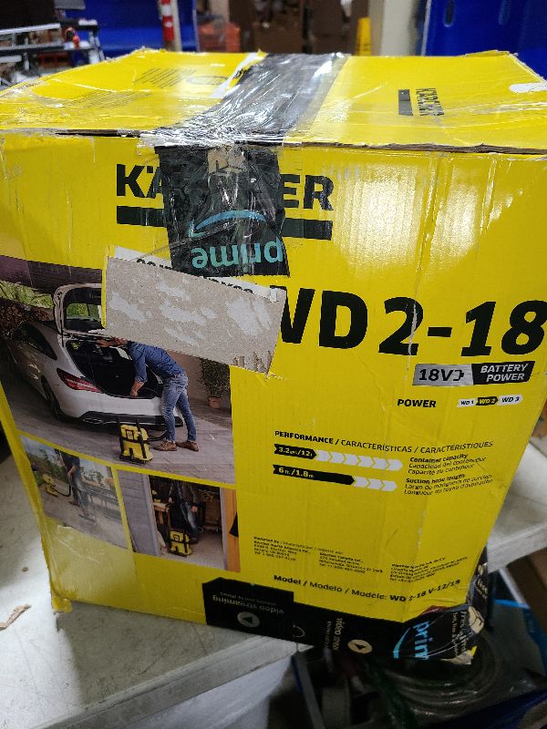 Photo 1 of Kärcher WD 2-18 Battery Powered Wet Dry Shop Vacuum Cleaner with Blower Function & Attachements, Multi Purpose, 225 W- Cartridge Filter, Fleece Bag, Floor & Crevice Nozzle, 3.2 Gal - Tool Only