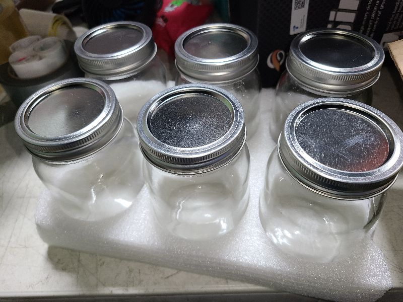 Photo 1 of [6 Pack] 16 oz. Regular-Mouth Glass Mason Jars with Metal Airtight Lids and Bands for 1 Pint Canning, Preserving, & Meal Prep