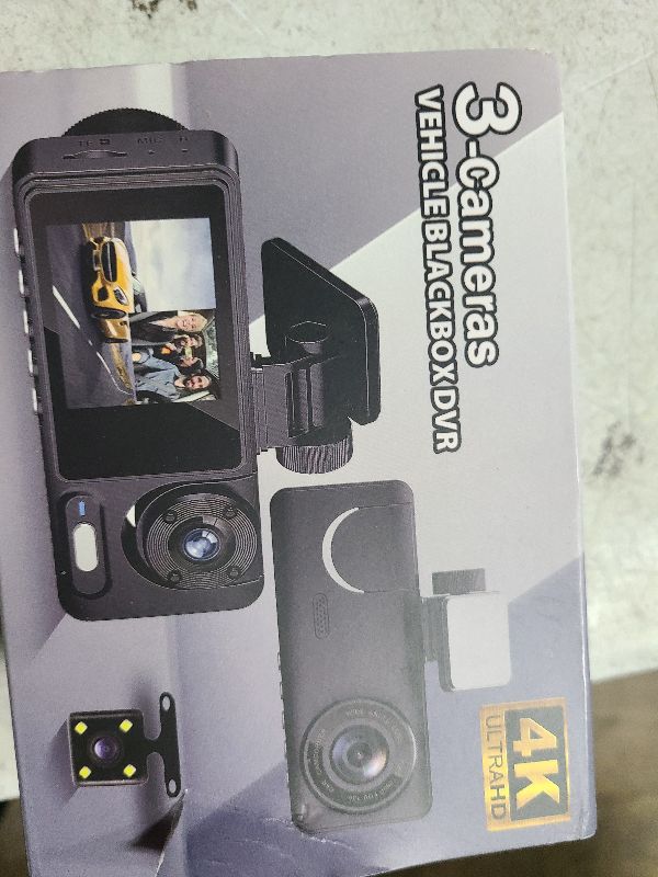 Photo 1 of 3 Channel Dash Cam Front and Rear Inside, Bulit a 32GB Card, Dash Camera for Cars,4K Full HD 2.0'' IPS Screen Dashcam with G-Sensor, IR Night Vision, WDR, Loop Recording, 24H Parking Mode