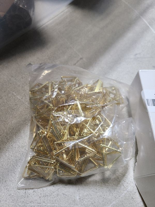 Photo 1 of 100 Pcs Place Card Holder Triangle Shape Table Number Holder Wedding Table Card Holders Mini Name Card Holder Place Setting Holder Picture Clips Stand for Centerpiece Anniversary Party(Gold)