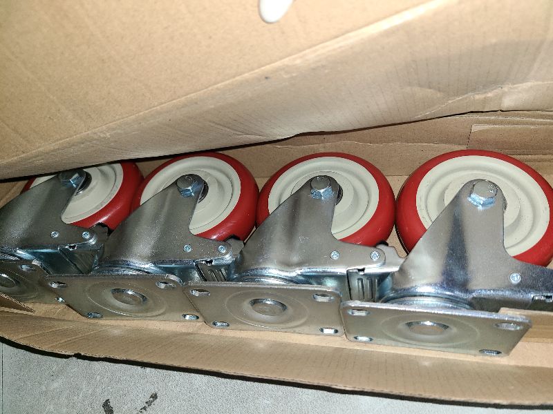 Photo 1 of 4 Inch Heavy Duty Swivel Caster Wheels with Brake, Set of 4, Industrial Locking Rolling Plate Casters Wheels for Furniture, Cart, Table and Workbench, Easily Load 2200lbs