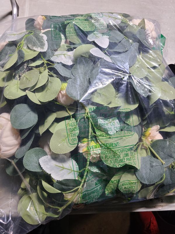 Photo 1 of MISSPIN 2pcs Artificial Flowers Garland Spring Eucalyptus Garland Vintage Fake Flower Peony Rose Vine Greenery Decorative Wall Hanging Plant for Wedding Arch Door Arrangement Party Decor