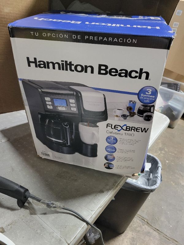 Photo 1 of Hamilton Beach FlexBrew Trio 2-Way Coffee Maker, Compatible with K-Cup Pods or Grounds, Combo, Single Serve & Full 12c Pot, Black - Fast Brewing (49902)