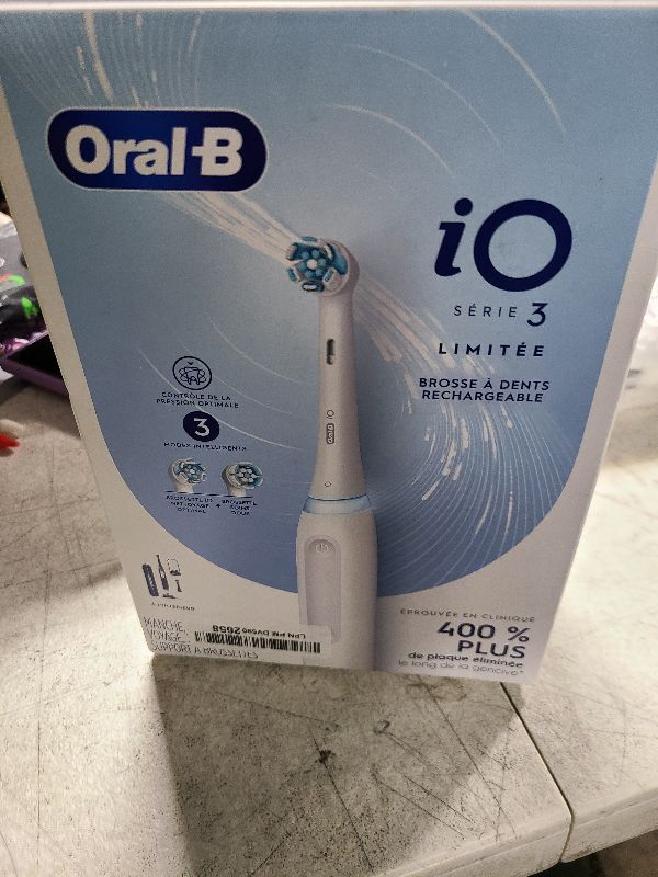 Photo 1 of Oral-B iO Deep Clean Rechargeable Electric Powered Toothbrush, White with iO Series 3 Limited, 2 Brush Heads and Travel Case - Pressure Sensor to Protect Gums - 3 Cleaning Settings - 2 Minute Timer