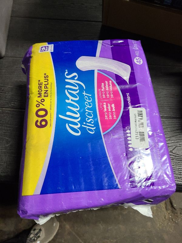 Photo 1 of Always Discreet Adult Extra Heavy Long Incontinence Pads, Up to 100% Leak-Free Protection, White 45 Count (Packaging May Vary)