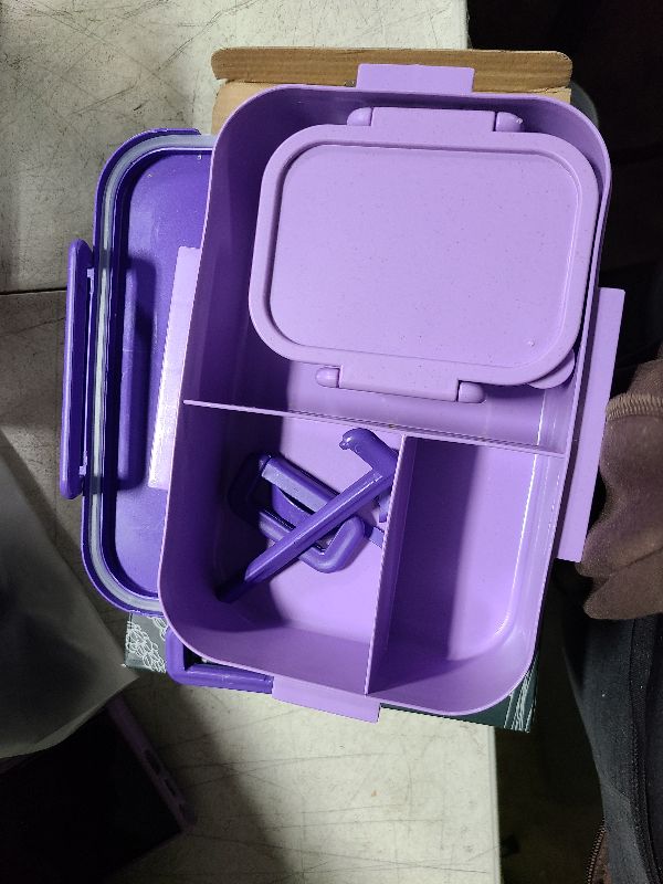 Photo 1 of Homestockplus 1200ML Bento Box, Wheat Straw Lunch Container With Utensil Set and Leak-Proof Movable Compartment, BPA-Free Lunch Box, Lightweight and Easy Open To-go Food Container -Purple
