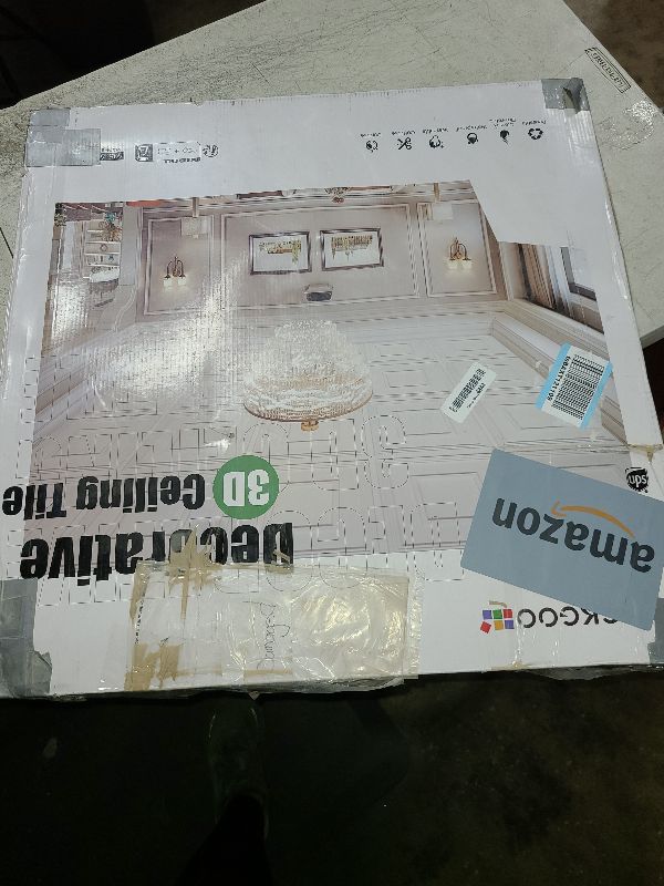 Photo 1 of STICKGOO PVC Ceiling Tiles, Antique WHITE Decorative Drop Ceiling Tiles 24 x 24in, 12-Pack Panels Cover 48 Sq. Ft