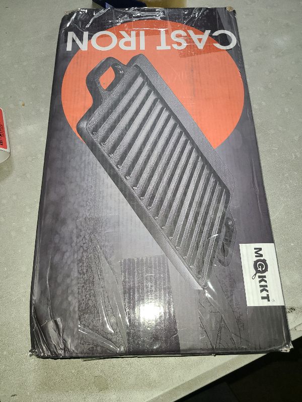 Photo 1 of 1-Piece 13 Inch Cast Iron Griddle Plate | Reversible Pre-Seasoned Cast Iron Grill Pan for Gas Stovetop | Pre-Coated With Oil | Double Sided Used on Open Fire & in Oven