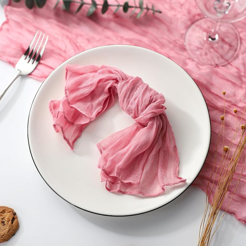 Photo 1 of  Cheesecloth Napkins Set of 12, Linen Napkins 20 x 20 Inch, Hand Woven, Table Napkins Cloth Suitable for Banquets, Restaurants, Family Parties, Weddings and Other Occasions (deep Pink) 
