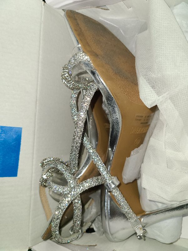 Photo 1 of DREAM PAIRS Women's Double Bowknots Crystal Sandals Clear Slingback Heels Square Toe Shoes for Party Wedding Brielle,Size 11,Silver,SDHS2389W