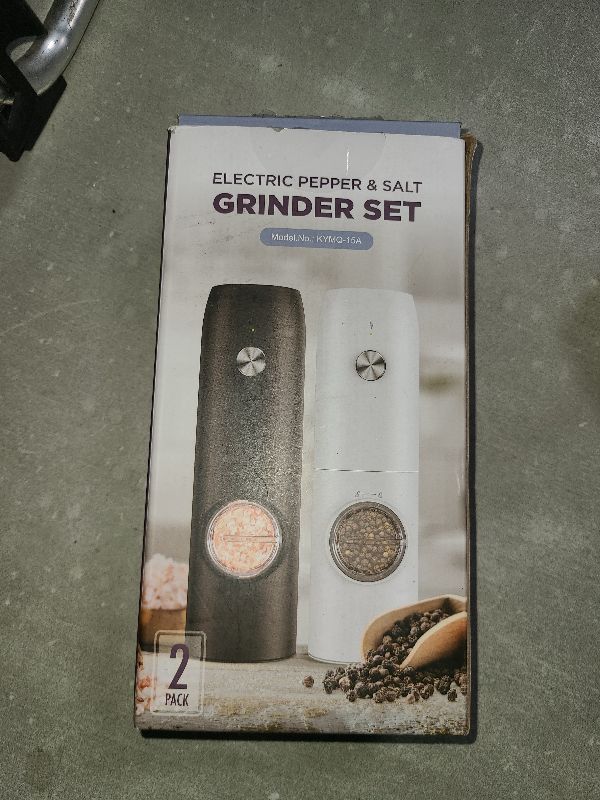 Photo 1 of Electric Salt and Pepper Grinder Set, Rechargeable Automatic Pepper Mill Grinder with LED Light, Adjustable Coarseness shakers, One-Hand Operation for Kitchen(2 Pack,Black+White)