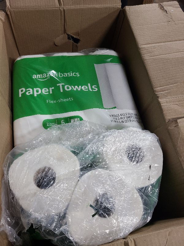 Photo 1 of Amazon Basics 2-Ply Flex-Sheets Paper Towels, 12 Basics Rolls = 32 Regular Rolls, Everyday Value with 150 Sheets per Roll