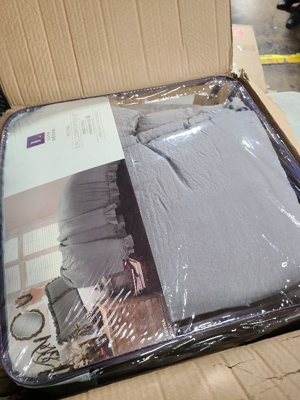 Photo 1 of 3PC King Reyna Comforter Set Gray - Lush Décor