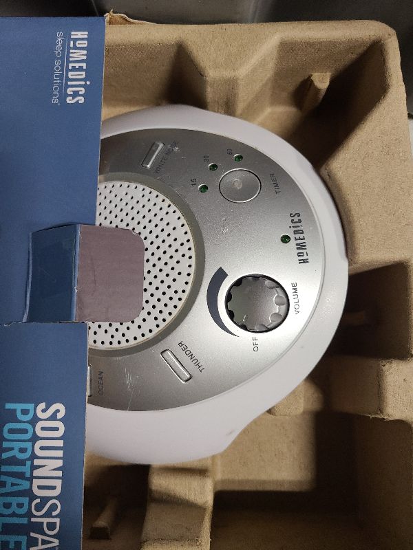 Photo 1 of Homedics SoundSleep White Noise Sound Machine, Silver, Small Travel Sound Machine with 6 Relaxing Nature Sounds, Portable Sound Therapy for Home, Office, Nursery, Auto-Off Timer, by Homedics