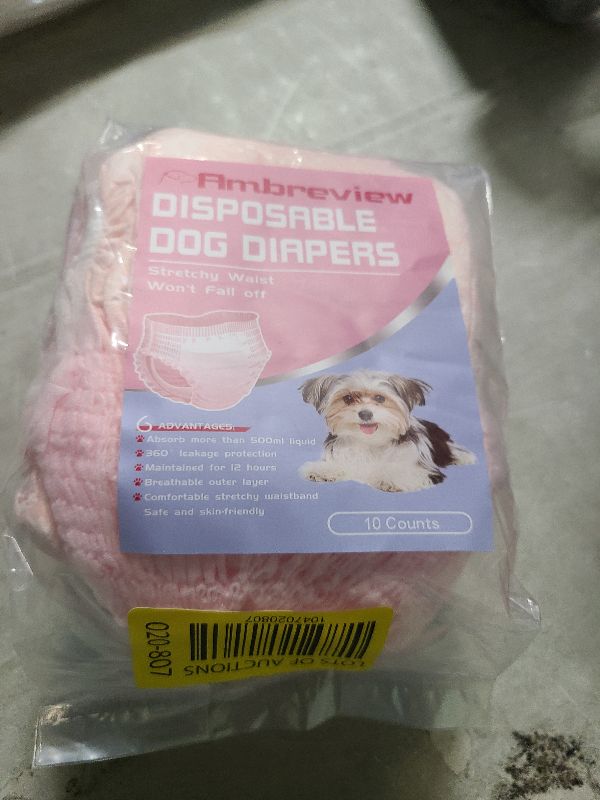 Photo 1 of Ambreview Disposable Dog Diapers Female, Just Pull It Up, Doggie Diapers for Female Dogs, Strong Absorbency | Leak Proof, for Dogs in Heat | Elderly | Disabled, XS 10 PCS
