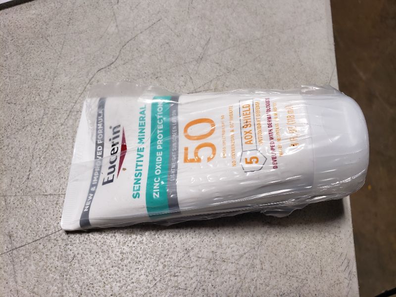 Photo 1 of Eucerin Sun Sensitive Mineral Sunscreen Lotion SPF 50 with Zinc Oxide Protection, Hypoallergenic Sunscreen for Sensitive Skin, Oxybenzone and Octinoxate Free, 4 Fl Oz Tube
