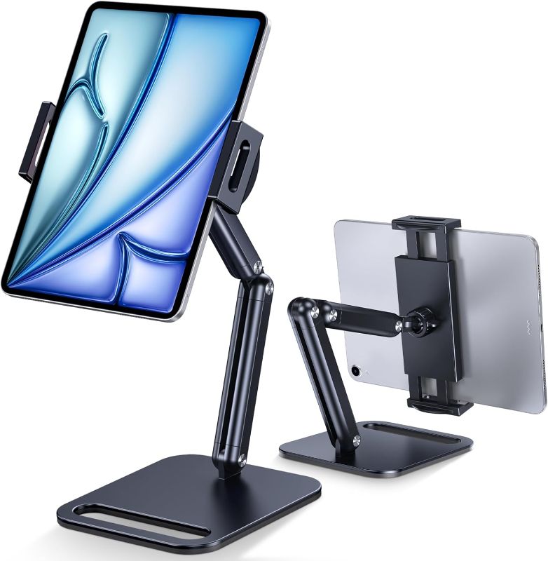 Photo 1 of CreaDream Tablet Stand for iPad, Aluminum Tablet Holder with Heavy-Duty Base for Desk, Fully Adjustable Angle, Compatible with iPad Pro Air Mini, Galaxy Tab, Surface Pro, Kindle 4.7''-13", Black 