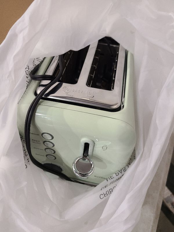 Photo 1 of BUYDEEM DT620 2-Slice Toaster, Extra Wide Slots, Retro Stainless Steel with High Lift Lever, Bagel and Muffin Function, Removal Crumb Tray, 7-Shade Settings,Cozy Greenish