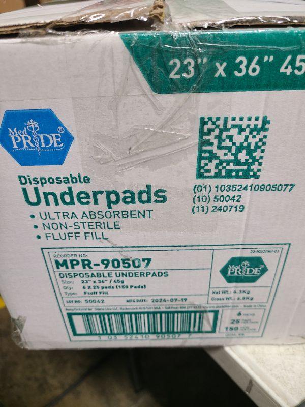 Photo 1 of MED PRIDE Disposable Underpads 23'' X 36'' Incontinence Pads, Chux, Bed Covers, Puppy Training | Thick, Super Absorbent Protection for Kids, Adults, Elderly | Liquid, Urine, Accidents (150)