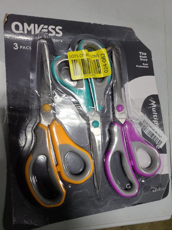 Photo 1 of QMVESS 8.5" Scissors All Purpose 3 Pack, Ultra Sharp 2.5mm Thick Blade Scissors for Office, Professional Ergonomic Comfort Grip Scissors for Office School Home Fabric DIY Craft Cutting General Use