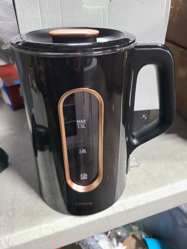 Photo 1 of Offacy Electric Kettle, Tea Kettle Pot, Double Wall Glass Inner 1.5L/1200W, Hot Water Kettle Teapot Boiler & Heater with Automatic Shut Off, BPA-Free & LED Indicator Lights, Black