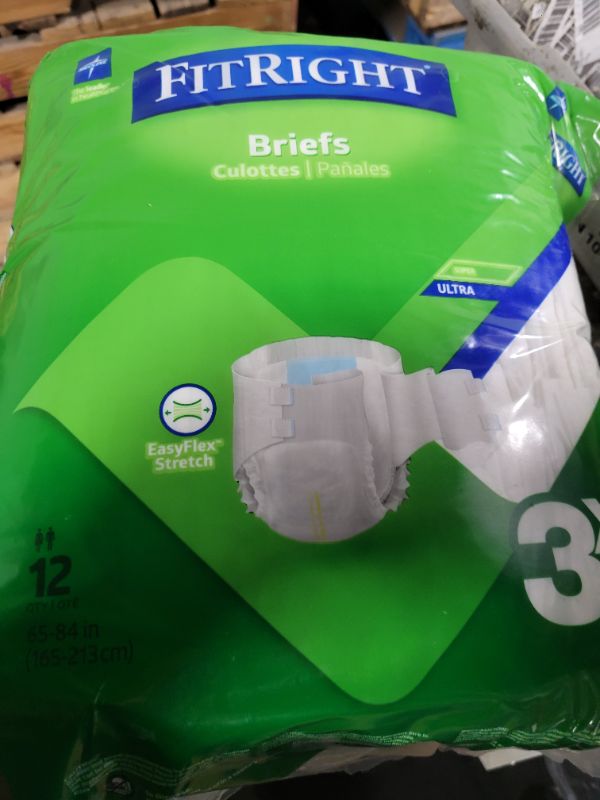Photo 1 of Medline FitRight Disposable Adult Incontinence Briefs, Heavy Absorbency, Size 3XL (65-84 Inch Waist), Pack of 12