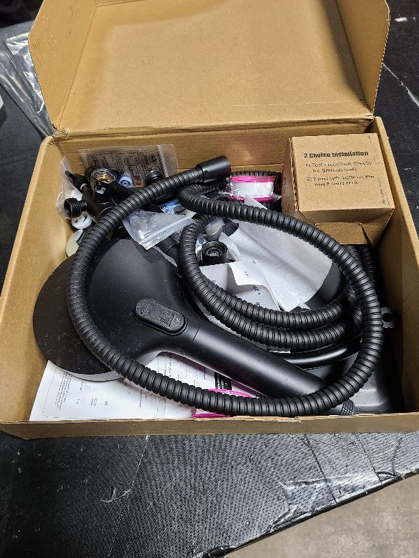 Photo 1 of Hibbent 12'' All Metal Shower Head, High Pressure Rainfall Shower Head/Handheld Showerhead Combo/ 12'' Adjustable Curved Shower Extension Arm, 7-Spray, 71'' Hose, Showerhead Holder, Matte Black