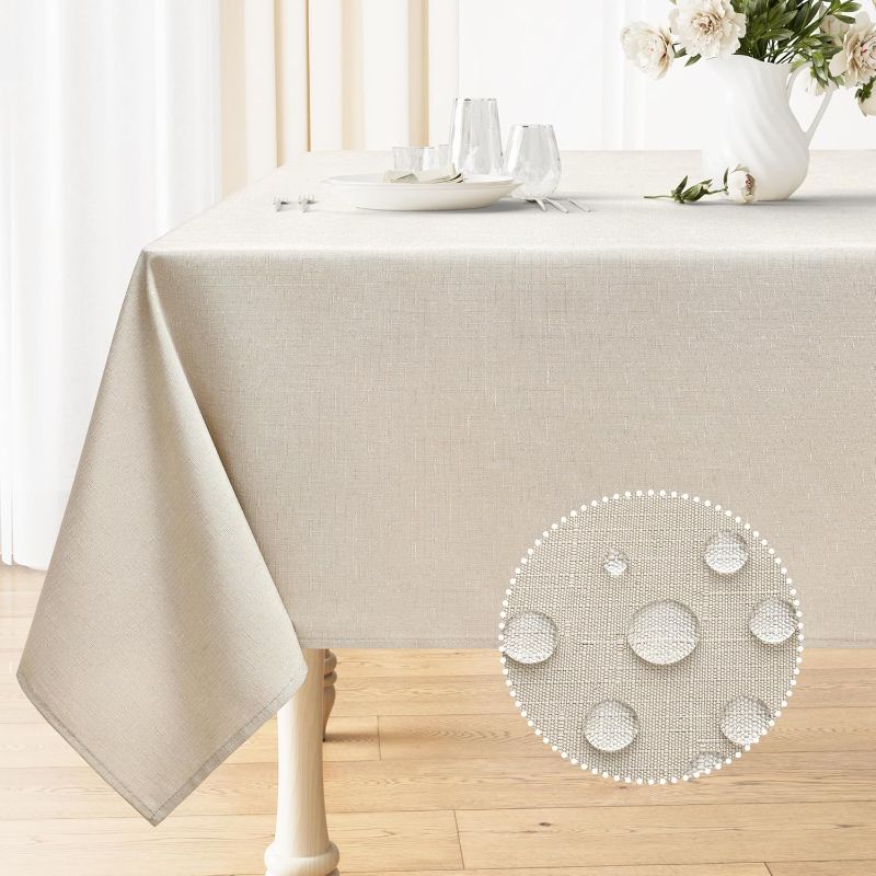Photo 1 of Smiry Rectangle Table Cloth, Waterproof Heavy Duty Vinyl Tablecloths, Wipeable Washable Table Cover for Kitchen and Dining Room (Beige, 60" X 84")