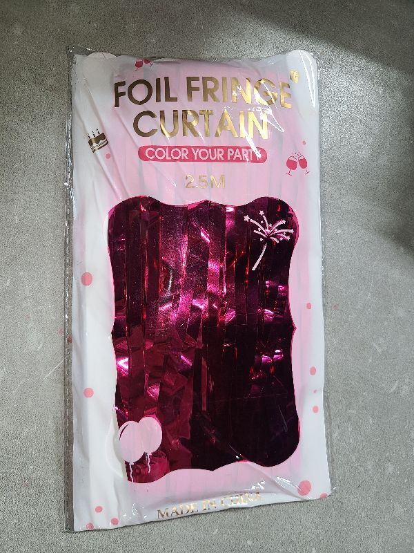 Photo 1 of 2 Pcs 3.2ft x 8.2ft Shiny Hot Pink Metallic Tinsel Foil Fringe Curtains Photo Booth Backdrop for Birthday Wedding Holiday Celebration Bachelorette Party Decorations (Hot Pink)