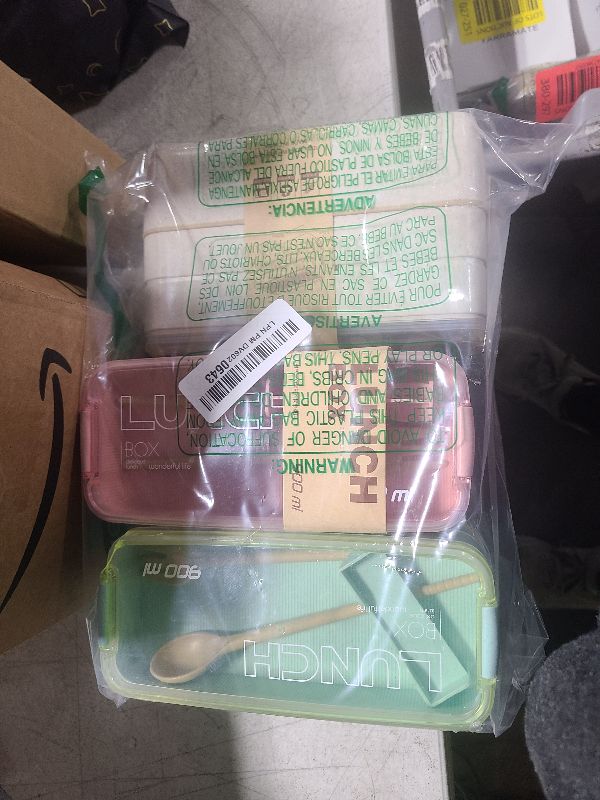 Photo 1 of Rarapop 3 Pack Stackable Bento Box Adult Japanese Lunch Box Kit with Spoon & Fork, 3-In-1 Compartment Wheat Straw Meal Prep Containers (Green/Pink/Beige)