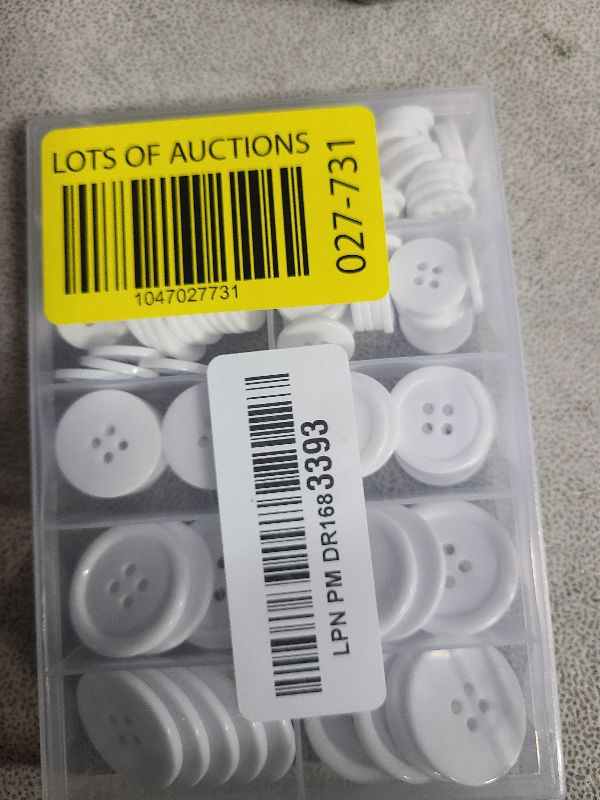 Photo 1 of AOZUO 160Pcs Resin White Buttons, 4-Hole Round Sewing Buttons, 5 Sizes of Craft Round Buttons with Storage Box Large Mixed Buttons for DIY Crafts Scrapbooking Clothes Sewing Buttons Decoration(White)