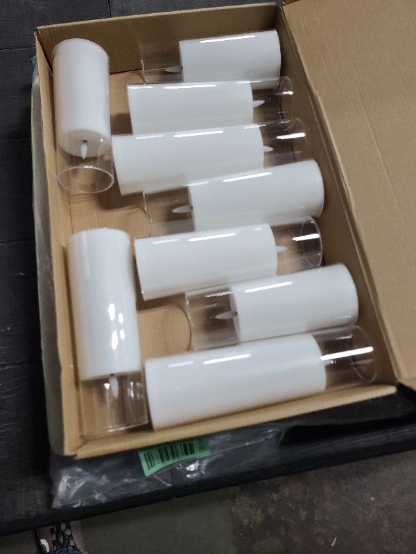 Photo 1 of kakoya Flickering Flameless Candles Battery Operated with Remote and 2/4/6/8 H Timer Plexiglass Led Pillar Candles Pack of 9 (D2.3"xH 5"6"7")with Realistic Moving Wick Candles for Home Decor(White)