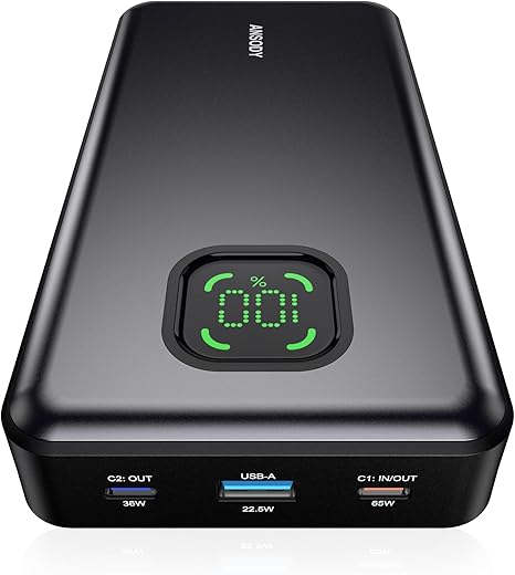 Photo 1 of 65W Power Bank, 25000mAh Travel Essential USB C Laptop Portable Charger, 100W Total Fast Charging Battery Pack for MacBook Dell XPS iPad Tablet Steam Deck iPhone 16/15 Series Samsung Switch and More