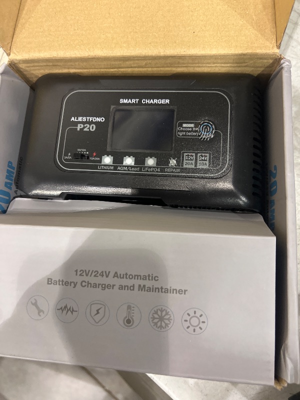 Photo 1 of 20-Amp Smart Battery Charger,Lithium,LiFePO4,Lead-Acid(AGM/Gel/SLA..) Car Battery Charger,Trickle Charger, Maintainer/deep Cycle Charger,12V/20A and 24V/10A,for Boat,Motorcycle,Lawn Mower,Golf cart..