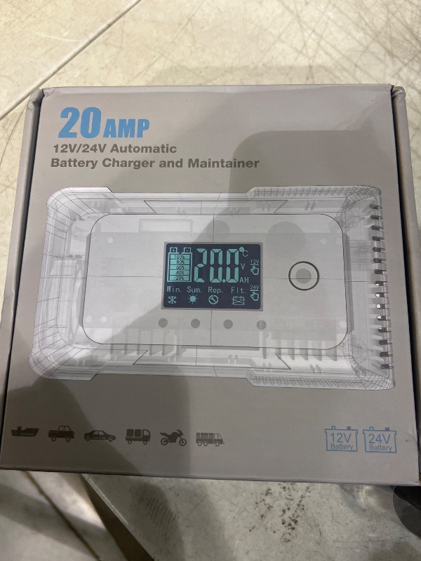 Photo 1 of 20-Amp Smart Battery Charger,Lithium,LiFePO4,Lead-Acid(AGM/Gel/SLA..) Car Battery Charger,Trickle Charger, Maintainer/deep Cycle Charger,12V/20A and 24V/10A,for Boat,Motorcycle,Lawn Mower,Golf cart..